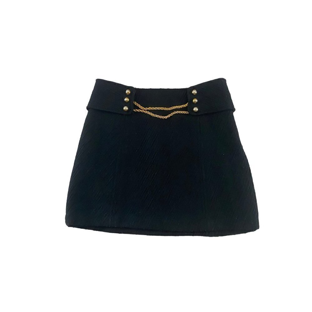 Milly Of New York Women's Black Textured Wool Chain Link Mini Skirt - 2